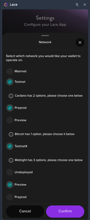 Full modal — 3 Midnight options