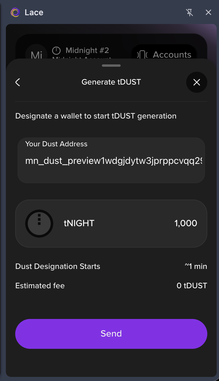 Send #1 — designate wallet