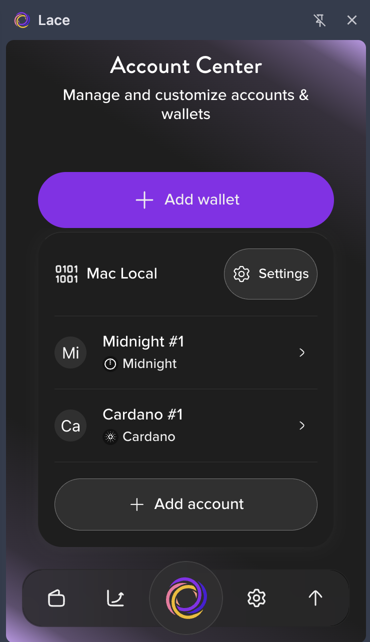 Open Lace → Add wallet
